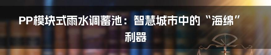 PP模块式雨水调蓄池：智慧城市中的“海绵”利器