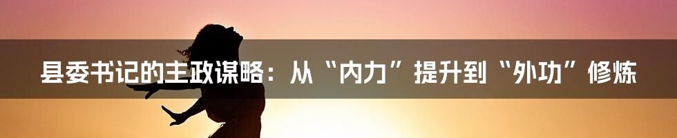 县委书记的主政谋略：从“内力”提升到“外功”修炼