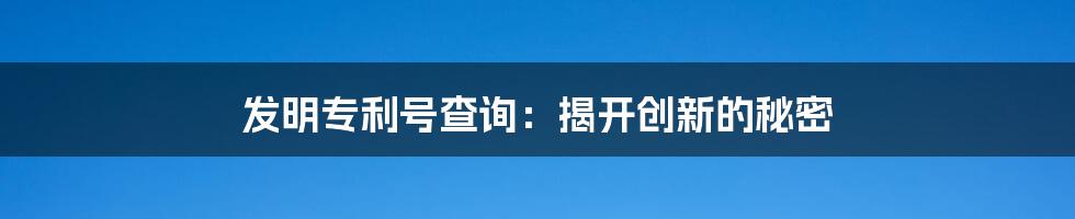 发明专利号查询：揭开创新的秘密