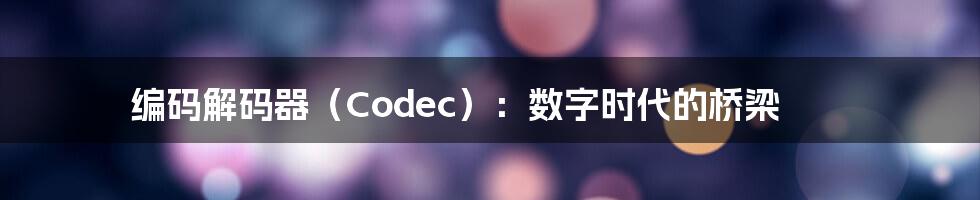 编码解码器（Codec）：数字时代的桥梁