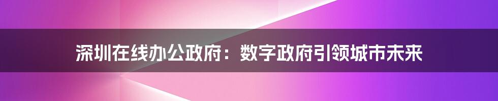 深圳在线办公政府：数字政府引领城市未来