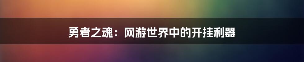 勇者之魂：网游世界中的开挂利器