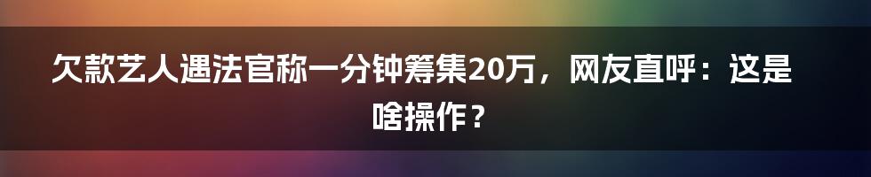 欠款艺人遇法官称一分钟筹集20万，网友直呼：这是啥操作？