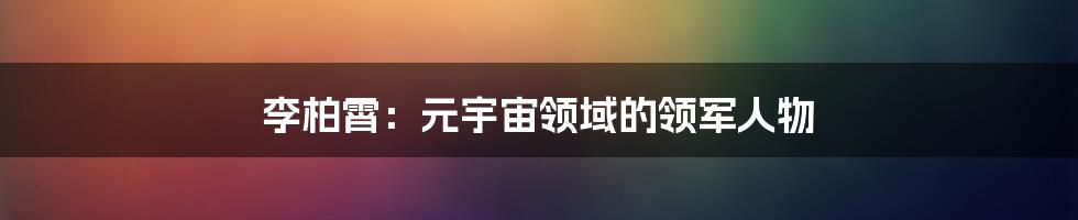 李柏霄：元宇宙领域的领军人物