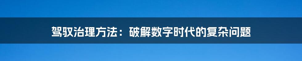 驾驭治理方法：破解数字时代的复杂问题