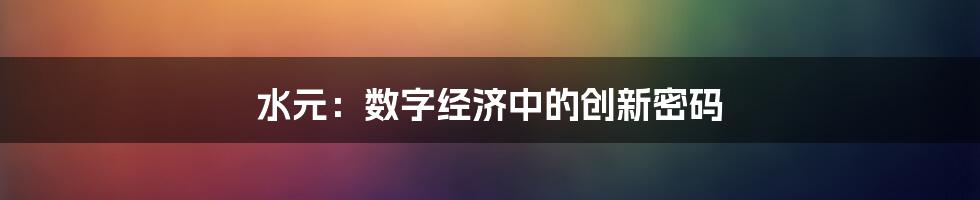 水元：数字经济中的创新密码