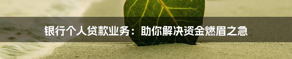 银行个人贷款业务：助你解决资金燃眉之急