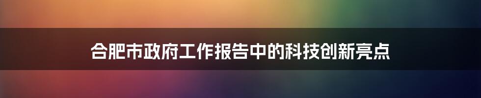 合肥市政府工作报告中的科技创新亮点