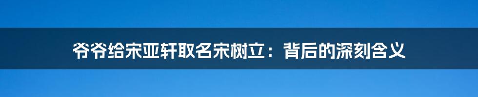 爷爷给宋亚轩取名宋树立：背后的深刻含义