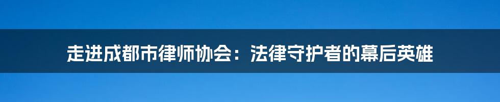 走进成都市律师协会：法律守护者的幕后英雄