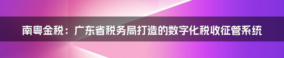 南粤金税：广东省税务局打造的数字化税收征管系统