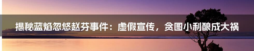 揭秘蓝焰忽悠赵芬事件：虚假宣传，贪图小利酿成大祸