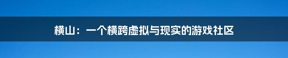 横山：一个横跨虚拟与现实的游戏社区