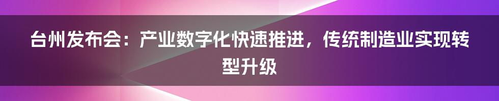 台州发布会：产业数字化快速推进，传统制造业实现转型升级