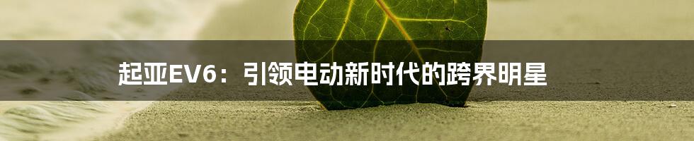 起亚EV6：引领电动新时代的跨界明星