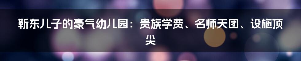 靳东儿子的豪气幼儿园：贵族学费、名师天团、设施顶尖