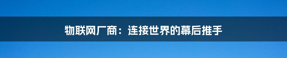 物联网厂商：连接世界的幕后推手