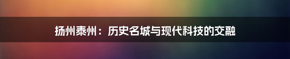 扬州泰州：历史名城与现代科技的交融