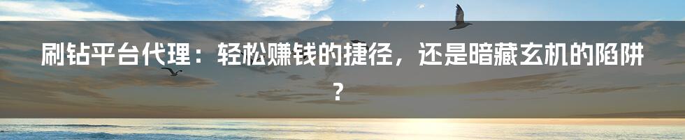 刷钻平台代理：轻松赚钱的捷径，还是暗藏玄机的陷阱？