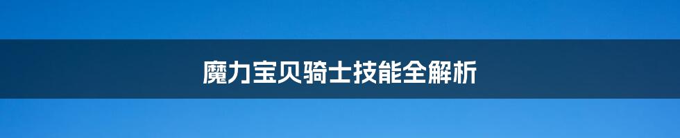 魔力宝贝骑士技能全解析