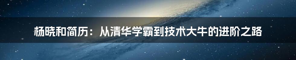 杨晓和简历：从清华学霸到技术大牛的进阶之路