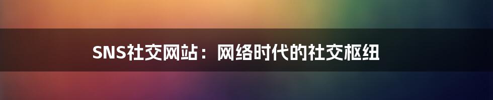 SNS社交网站：网络时代的社交枢纽