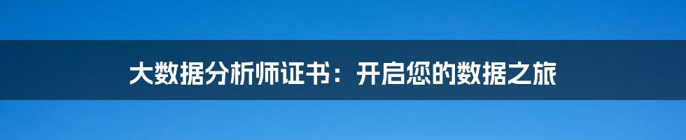 大数据分析师证书：开启您的数据之旅