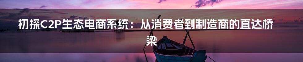 初探C2P生态电商系统：从消费者到制造商的直达桥梁