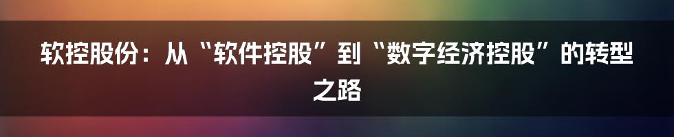 软控股份：从“软件控股”到“数字经济控股”的转型之路