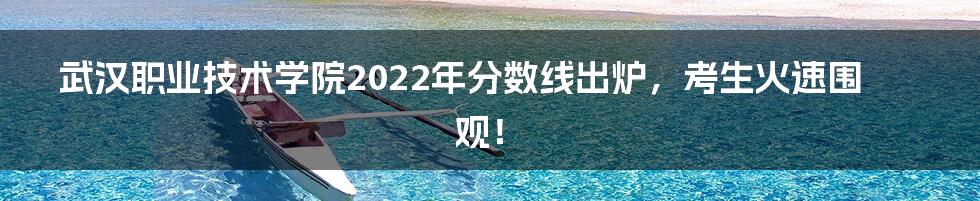 武汉职业技术学院2022年分数线出炉，考生火速围观！