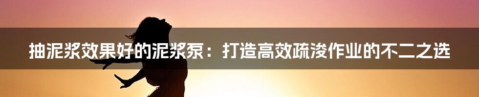 抽泥浆效果好的泥浆泵：打造高效疏浚作业的不二之选