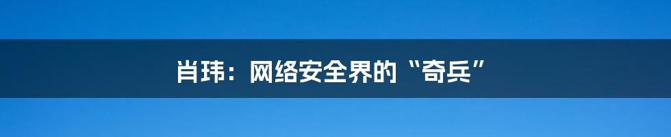 肖玮：网络安全界的“奇兵”