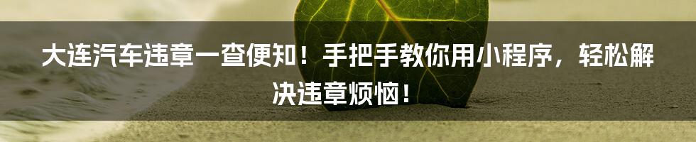 大连汽车违章一查便知！手把手教你用小程序，轻松解决违章烦恼！