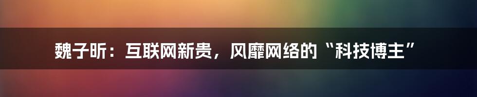 魏子昕：互联网新贵，风靡网络的“科技博主”