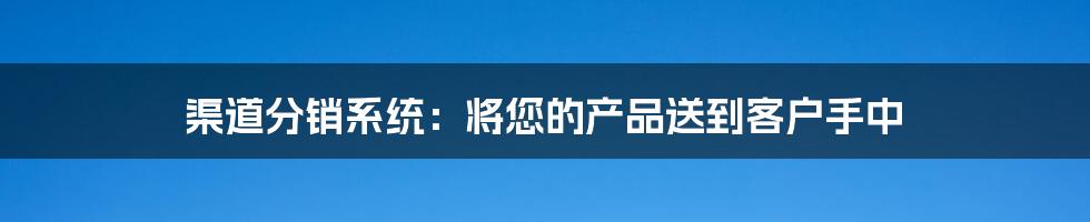 渠道分销系统：将您的产品送到客户手中