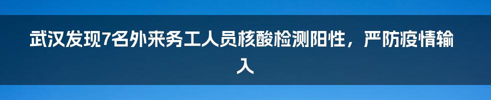 武汉发现7名外来务工人员核酸检测阳性，严防疫情输入