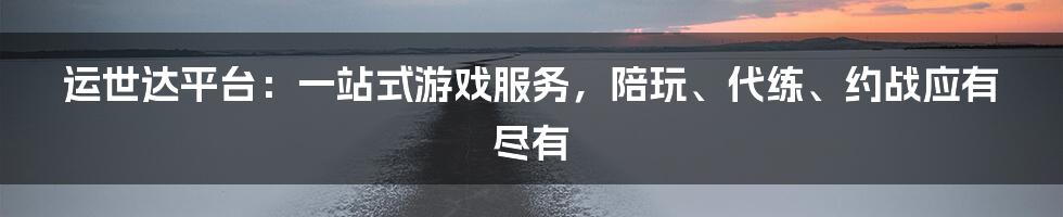 运世达平台：一站式游戏服务，陪玩、代练、约战应有尽有