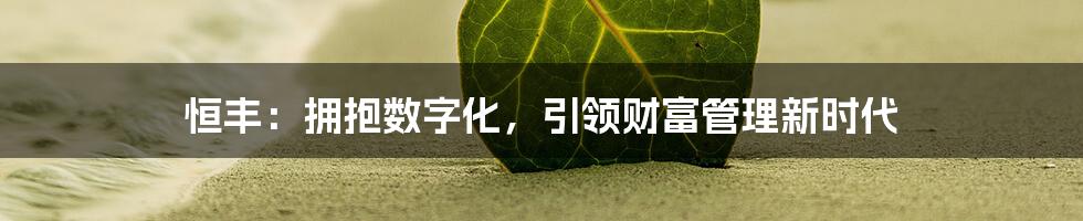 恒丰：拥抱数字化，引领财富管理新时代