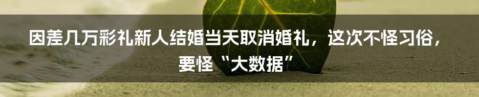 因差几万彩礼新人结婚当天取消婚礼，这次不怪习俗，要怪“大数据”