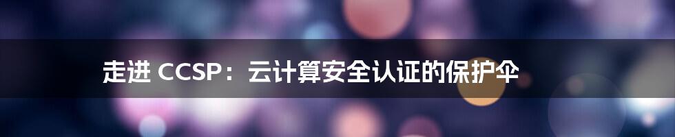 走进 CCSP：云计算安全认证的保护伞