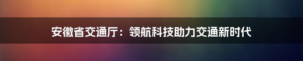 安徽省交通厅：领航科技助力交通新时代