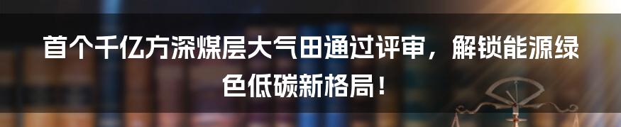 首个千亿方深煤层大气田通过评审，解锁能源绿色低碳新格局！