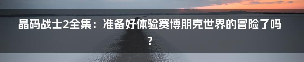 晶码战士2全集：准备好体验赛博朋克世界的冒险了吗？