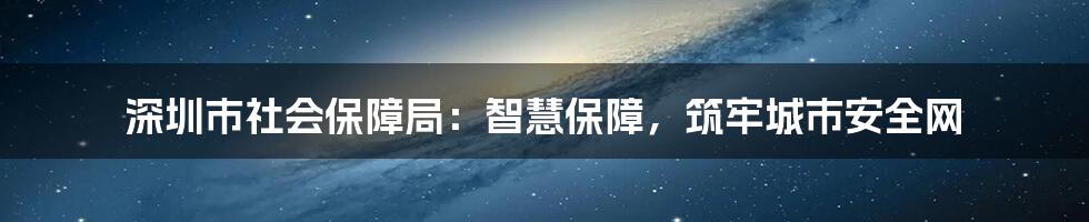 深圳市社会保障局：智慧保障，筑牢城市安全网