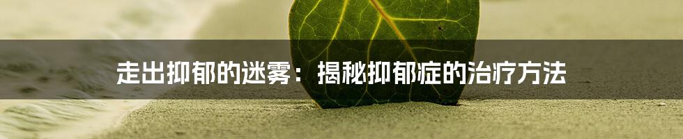 走出抑郁的迷雾：揭秘抑郁症的治疗方法