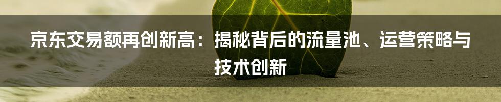 京东交易额再创新高：揭秘背后的流量池、运营策略与技术创新