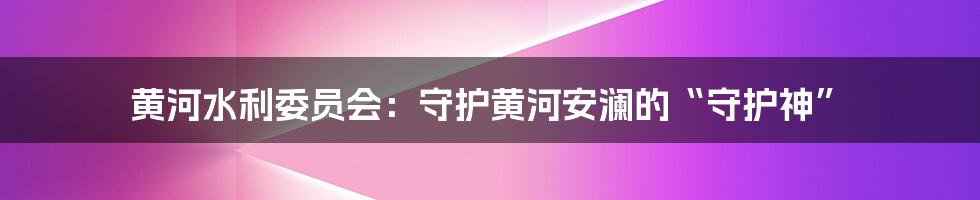 黄河水利委员会：守护黄河安澜的“守护神”