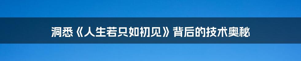 洞悉《人生若只如初见》背后的技术奥秘