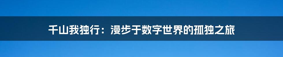 千山我独行：漫步于数字世界的孤独之旅