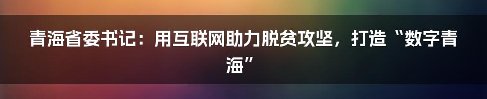 青海省委书记：用互联网助力脱贫攻坚，打造“数字青海”